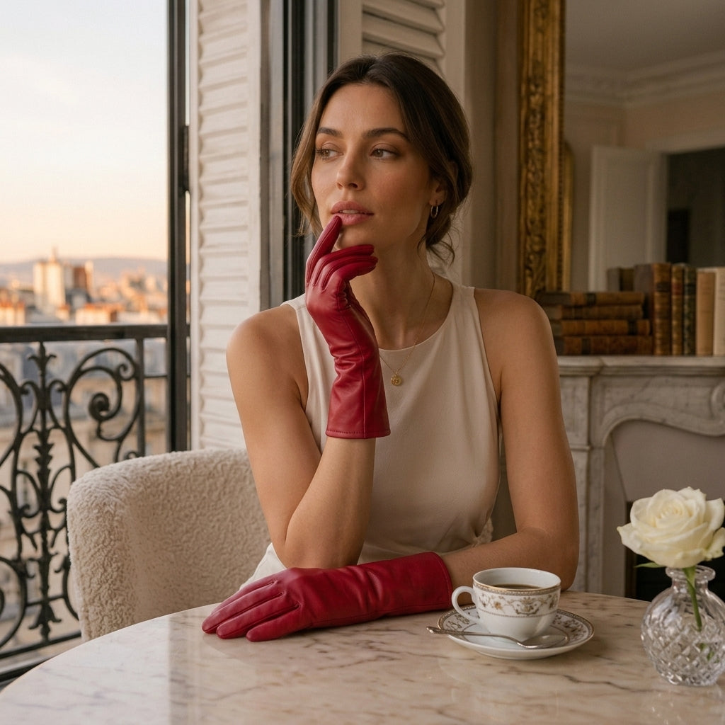 FC04 (deep red) - Women's Italian cashmere lined leather gloves — photo 7 of 10