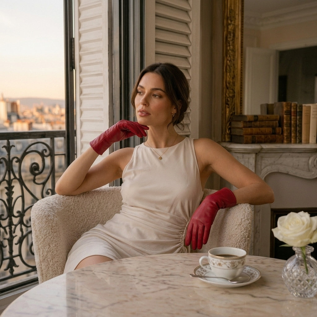 FC04 (deep red) - Women's Italian cashmere lined leather gloves — photo 4 of 10