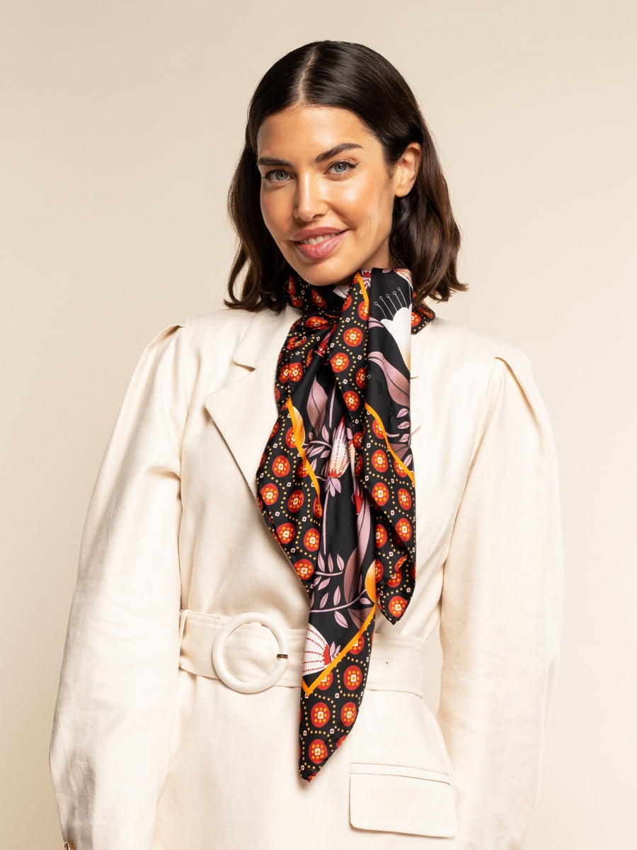 Bruna (black/orange)- Soft and lightweight Italian foulard from pure silk — photo 1 of 10