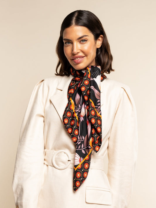 Bruna (black/orange)- Soft and lightweight Italian foulard from pure silk — photo 1 of 10