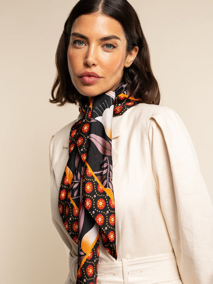 Bruna (black/orange)- Soft and lightweight Italian foulard from pure silk — photo 5 of 10