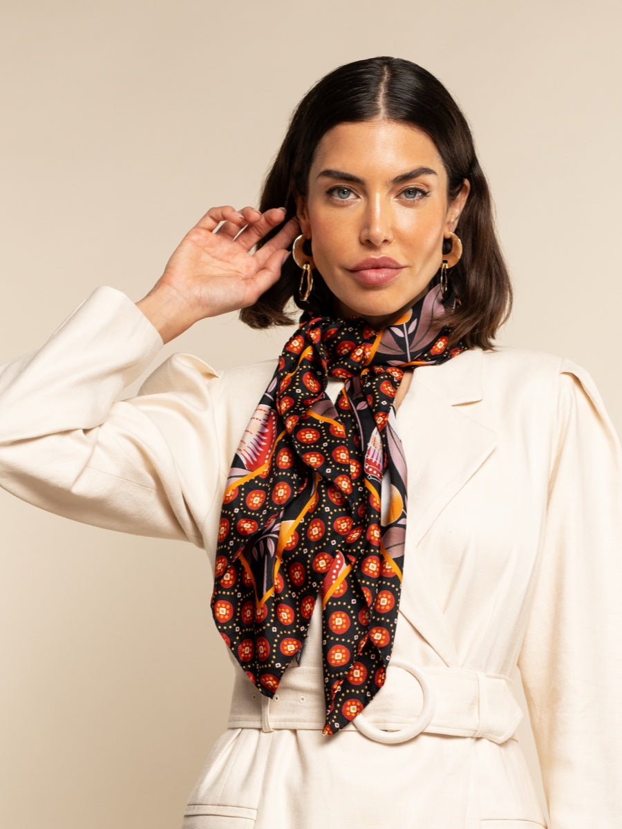 Bruna (black/orange)- Soft and lightweight Italian foulard from pure silk — photo 6 of 10