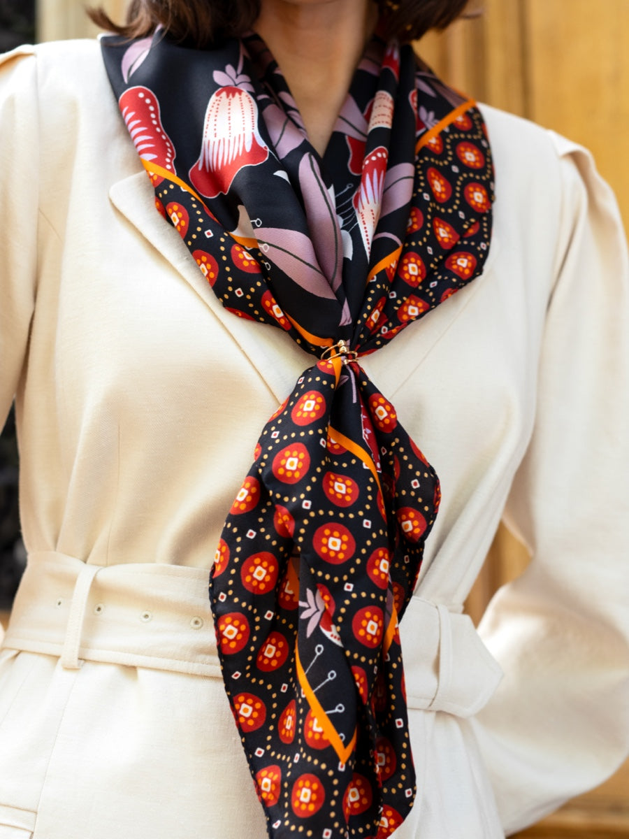 Bruna (black/orange)- Soft and lightweight Italian foulard from pure silk — photo 7 of 10