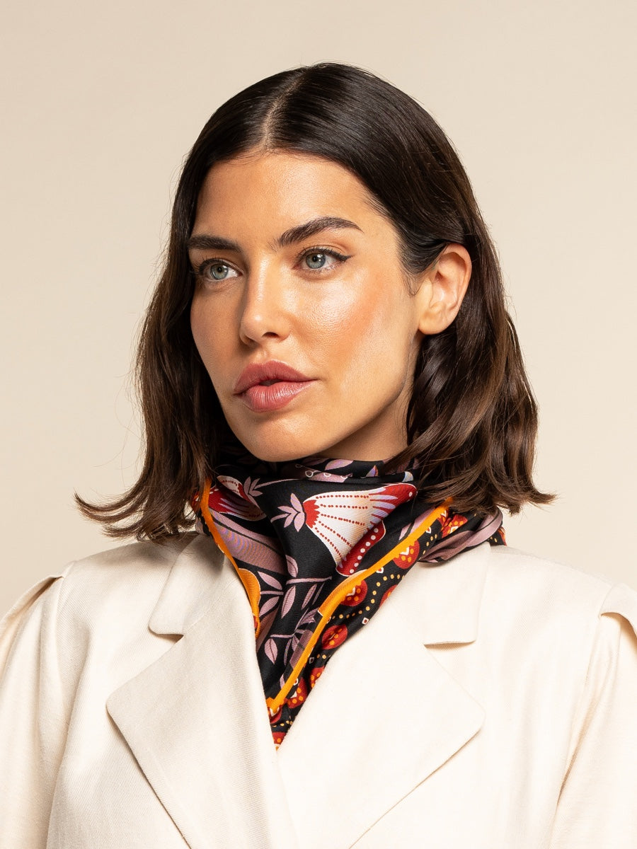 Bruna (black/orange)- Soft and lightweight Italian foulard from pure silk — photo 8 of 10