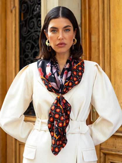 Bruna (black/orange)- Soft and lightweight Italian foulard from pure silk — photo 9 of 10