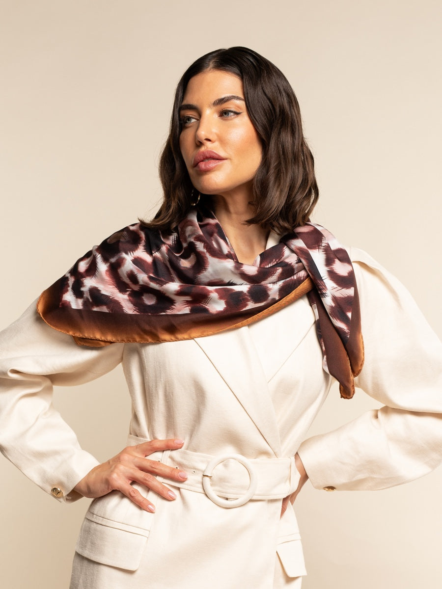 Bruna (brown/orange)- Soft and lightweight Italian foulard from pure silk — photo 5 of 7