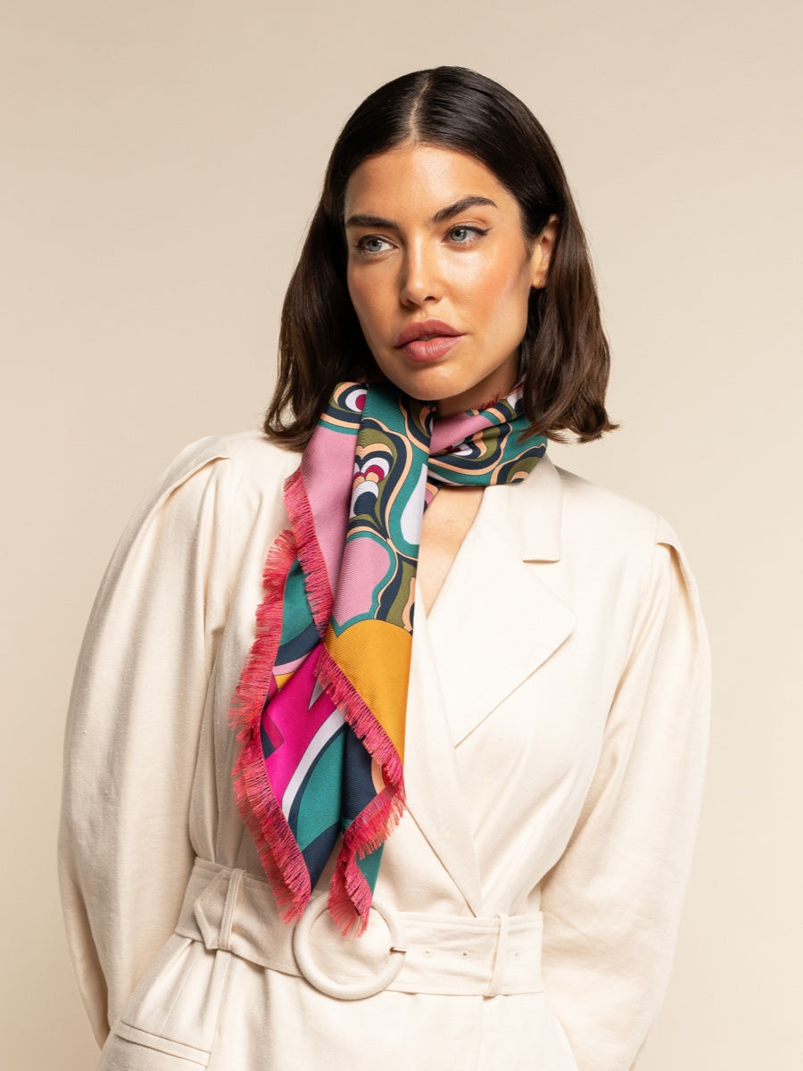 Giorgia (green/pink) - Italian soft and lightweight foulard made from pure silk — photo 1 of 10