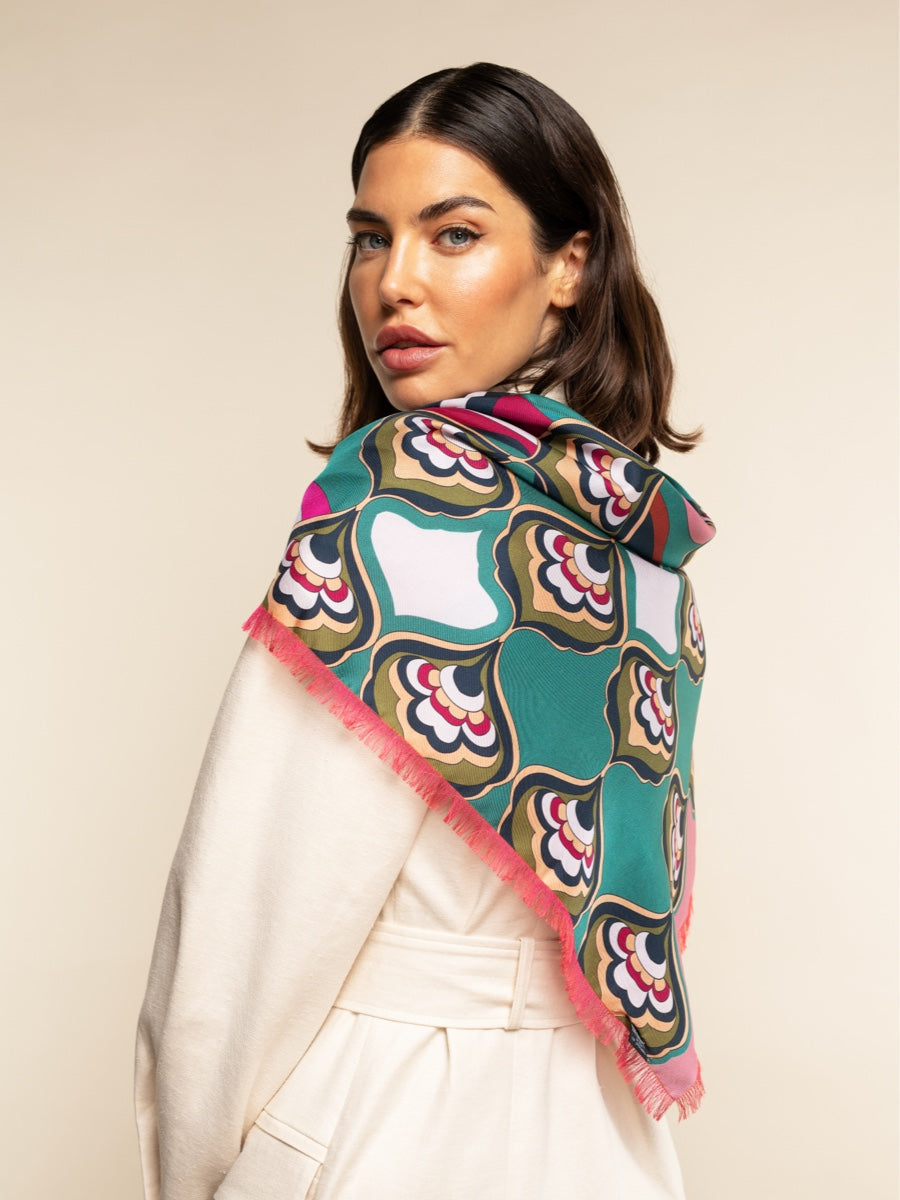 Giorgia (green/pink) - Italian soft and lightweight foulard made from pure silk — photo 7 of 10