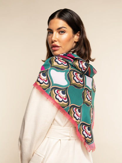 Giorgia (green/pink) - Italian soft and lightweight foulard made from pure silk — photo 7 of 10