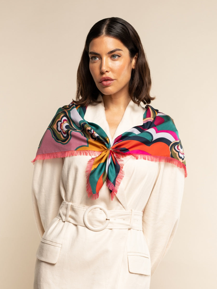 Giorgia (green/pink) - Italian soft and lightweight foulard made from pure silk — photo 9 of 10