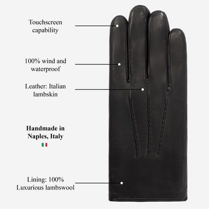 Aldo (black) - Italian lambskin leather gloves with lambswool lining & touchscreen feature