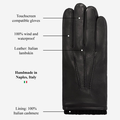 Alessandro (black) - Italian lambskin leather gloves with cashmere lining & touchscreen feature