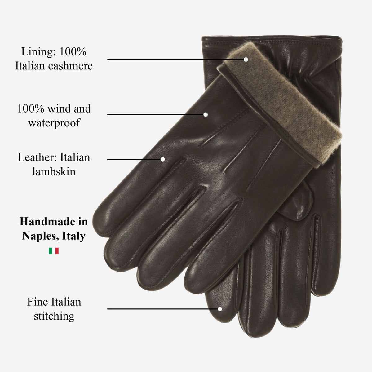 Giovanni (dark brown) - Classic Italian lambskin leather gloves with cashmere lining — photo 10 of 10