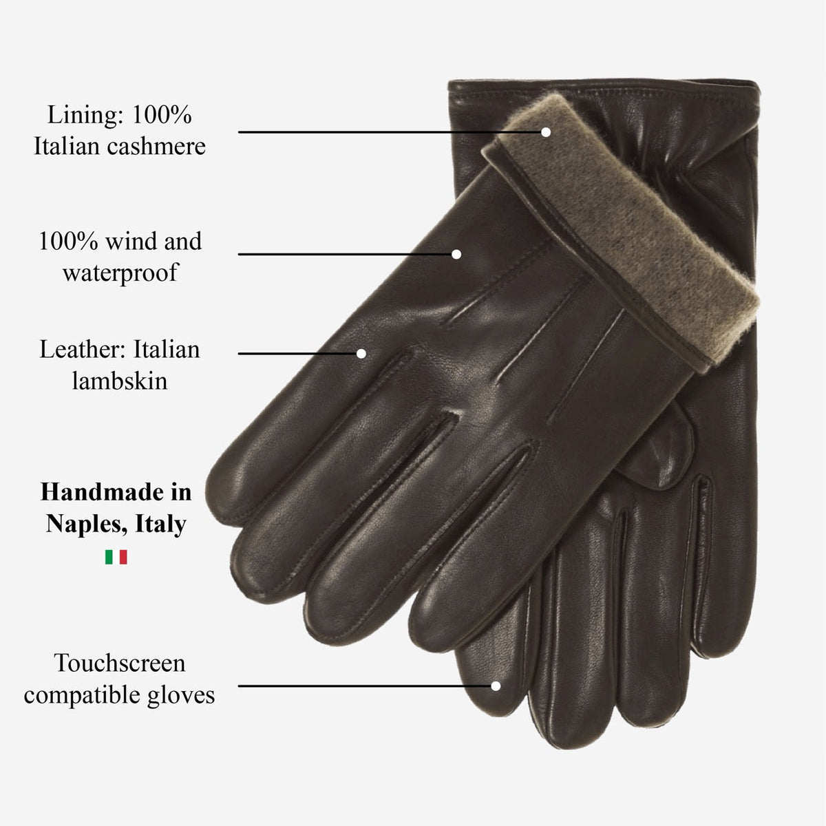 Giovanni (brown) - Classic Italian lambskin leather gloves with cashmere lining & touchscreen feature