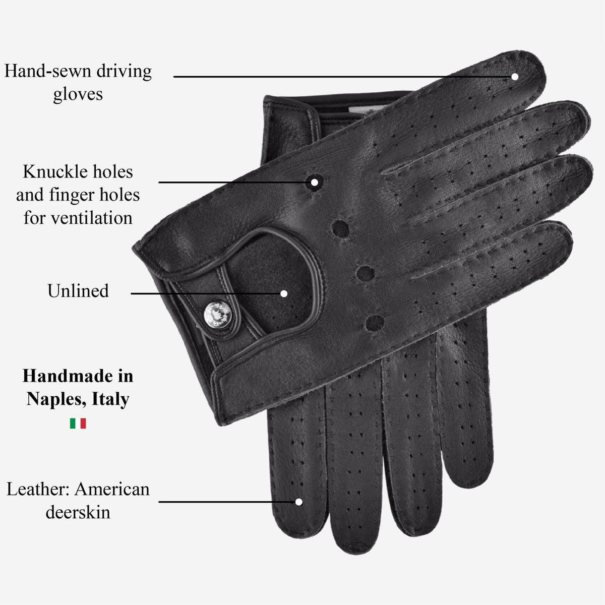 Leonardo (black) - Italian driving gloves made of American deerskin leather — photo 9 of 10