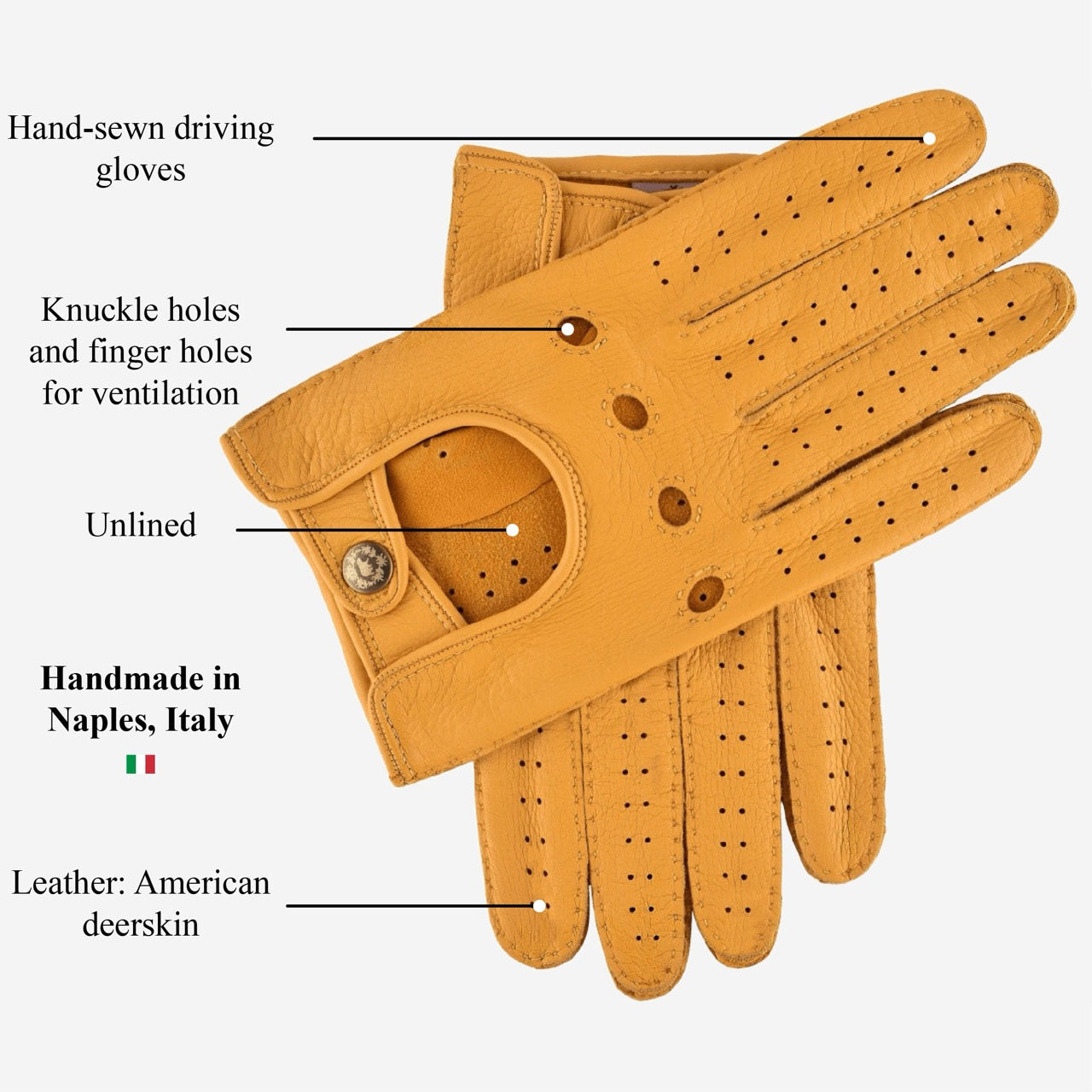 Leonardo (yellow) - Italian driving gloves made of American deerskin leather — photo 10 of 10