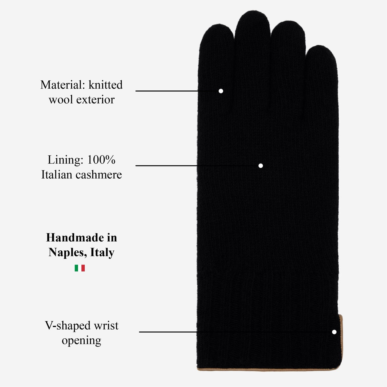 Luciano (black) - Handmade Italian knitted wool gloves with luxurious cashmere lining — photo 10 of 10