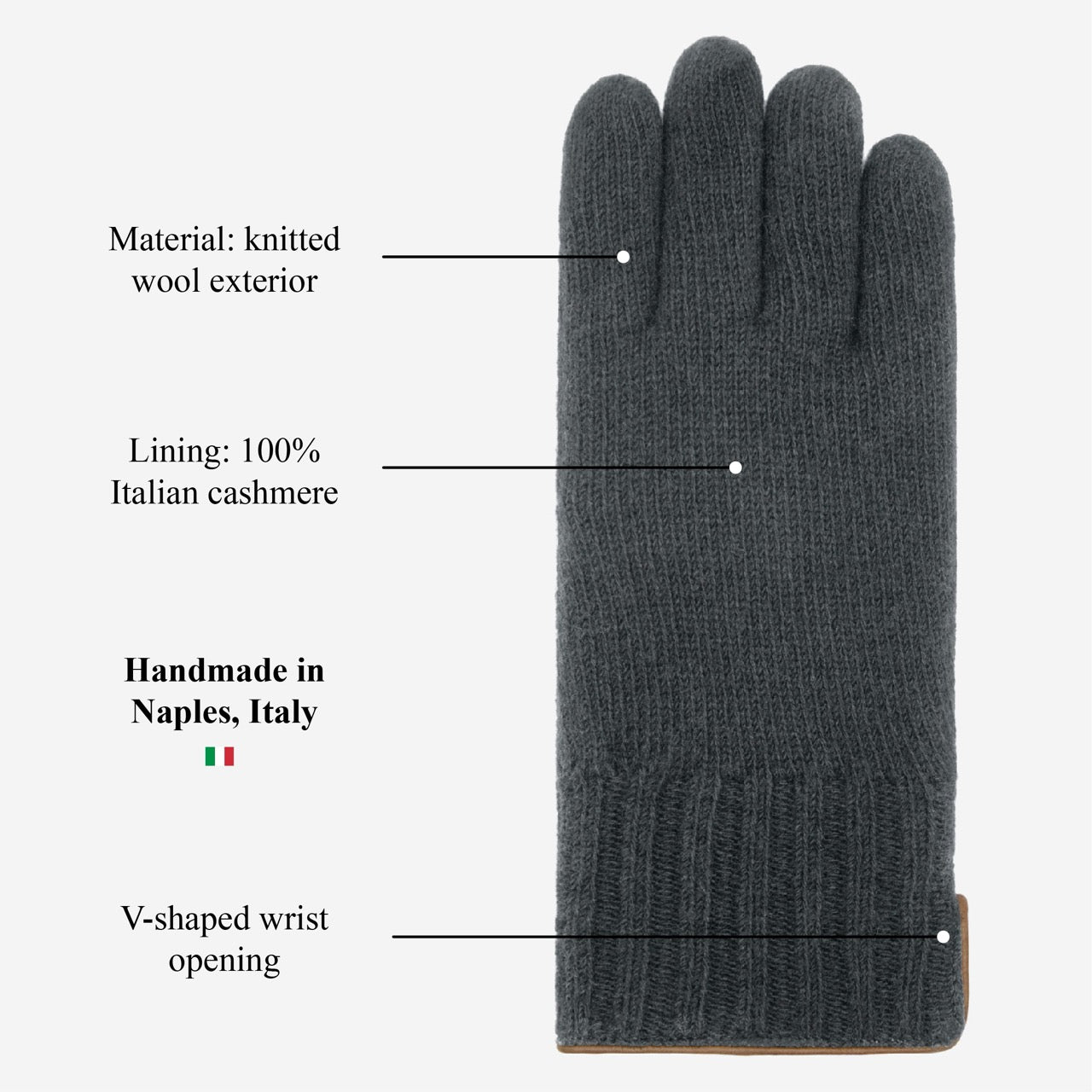 Luciano (grey) - Handmade Italian knitted wool gloves with luxurious cashmere lining — photo 10 of 10