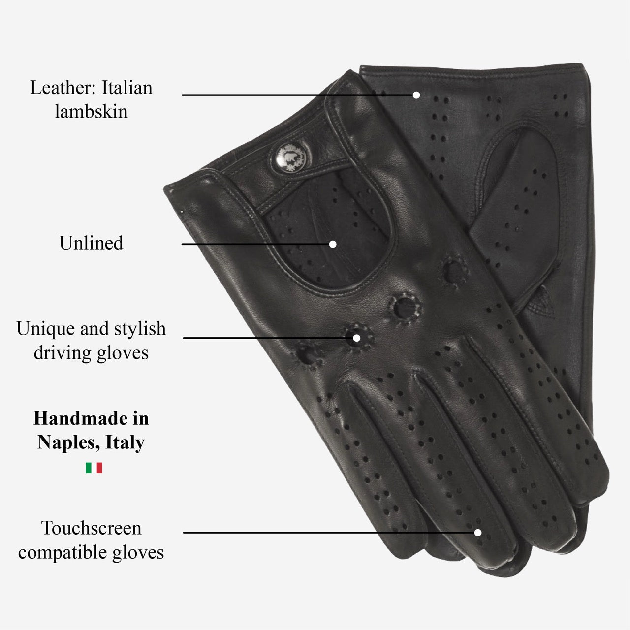 Umberto (black) - Italian lambskin leather driving gloves & touchscreen feature — photo 7 of 10