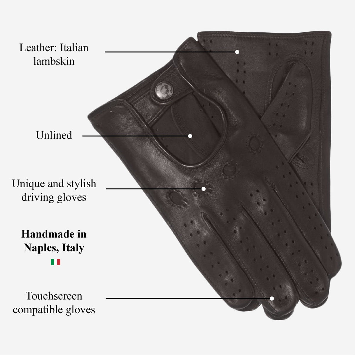 Umberto (brown) - Italian lambskin leather driving gloves & touchscreen feature — photo 7 of 10