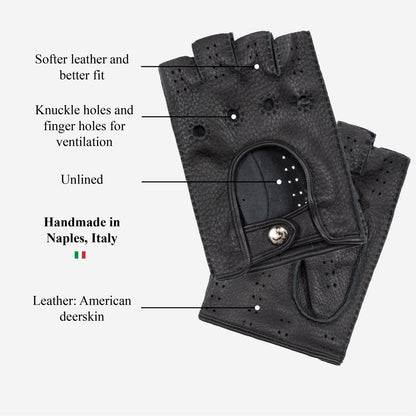 Vincenzo (black) - Fingerless Italian driving gloves made of American deerskin leather — photo 8 of 10