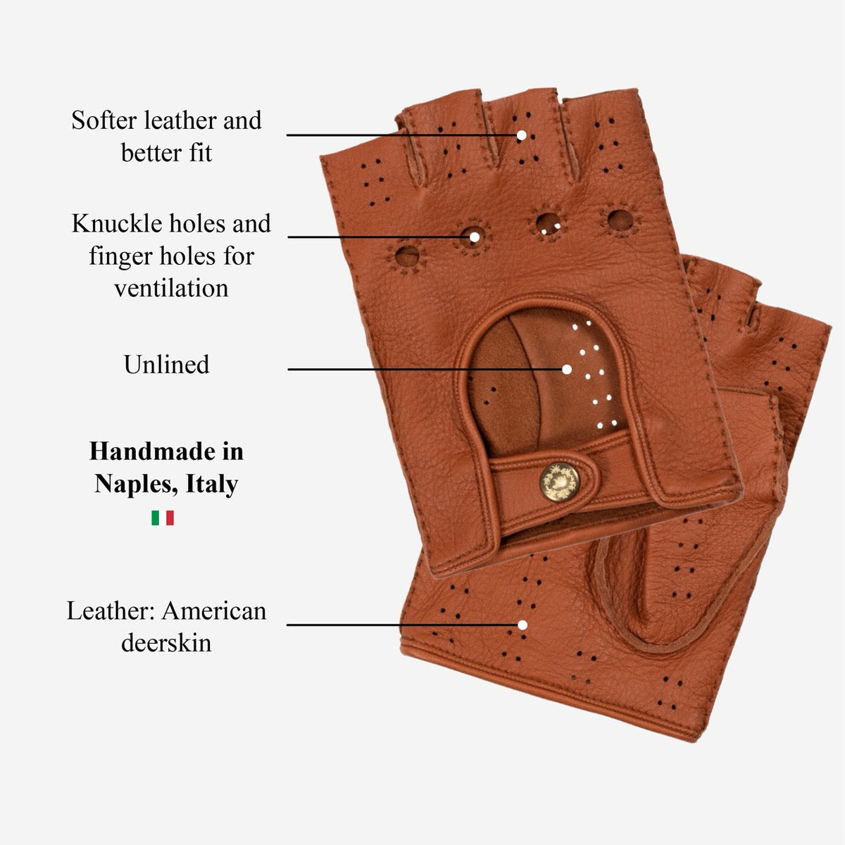 Vincenzo (brown) - Fingerless Italian driving gloves made of American deerskin leather — photo 8 of 10