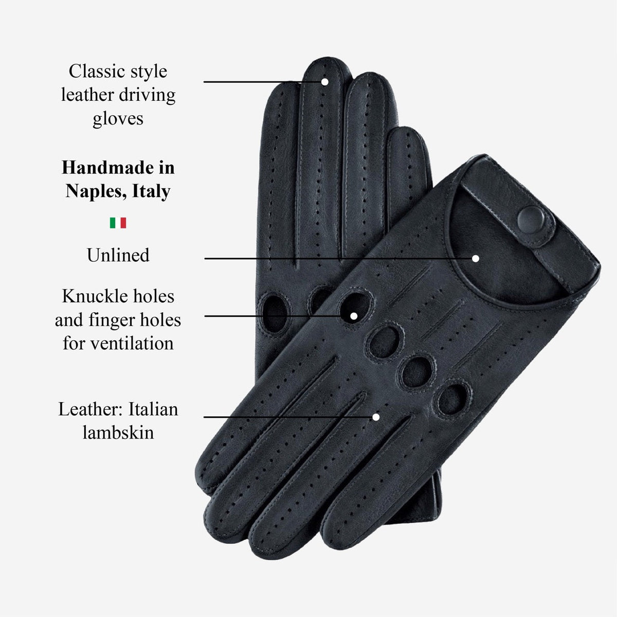 Alessa (black) - Classic Italian lambskin leather driving gloves — photo 9 of 10