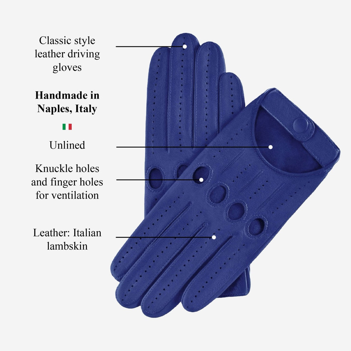 Alessa (blue) - Classic Italian lambskin leather driving gloves — photo 7 of 10