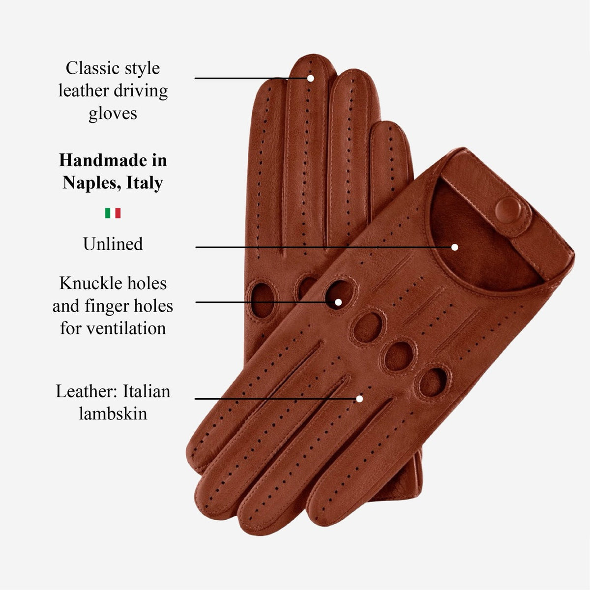 Alessa (cognac) - Classic Italian lambskin leather driving gloves & touchscreen feature — photo 7 of 10