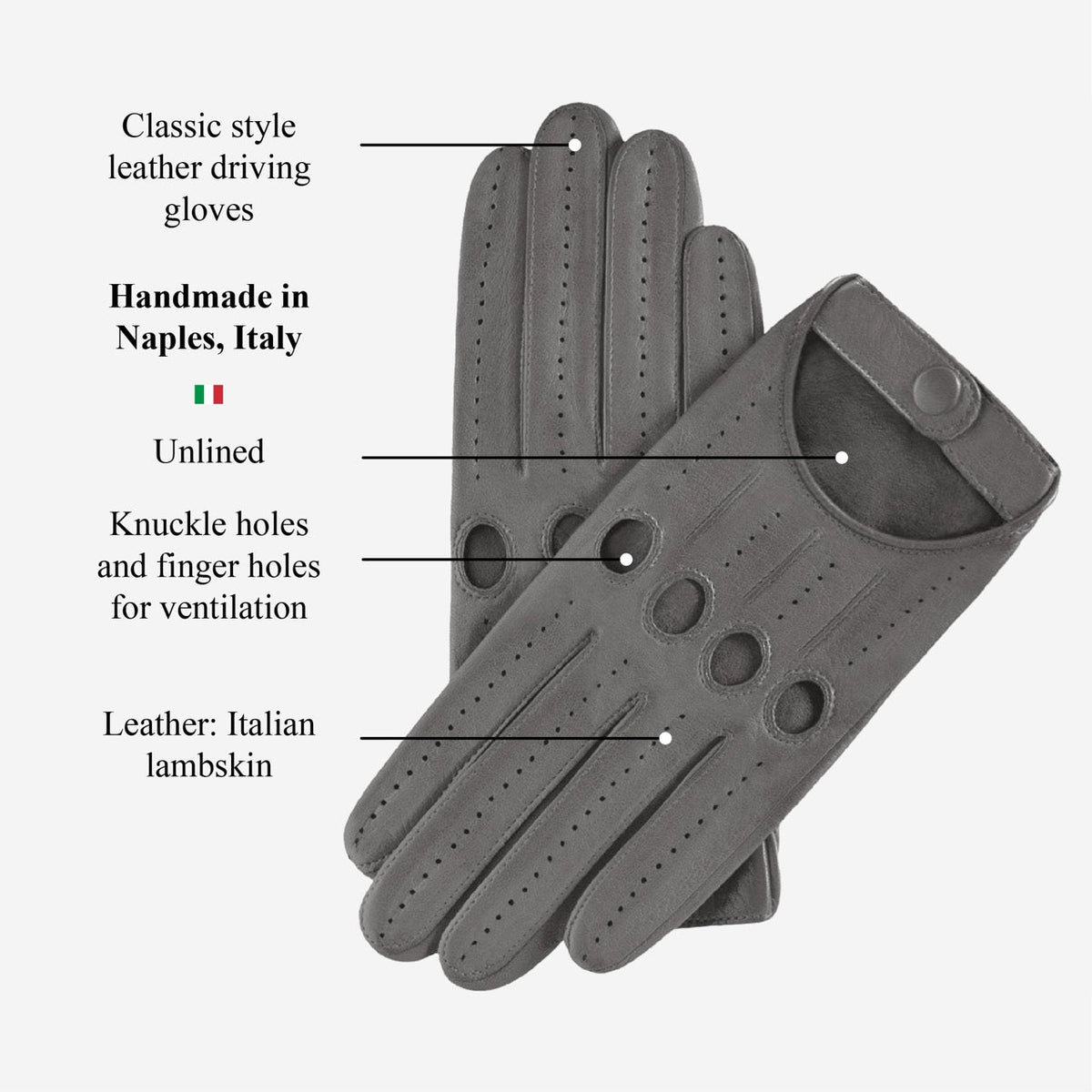 Alessa (grey) - Classic Italian lambskin leather driving gloves — photo 5 of 10
