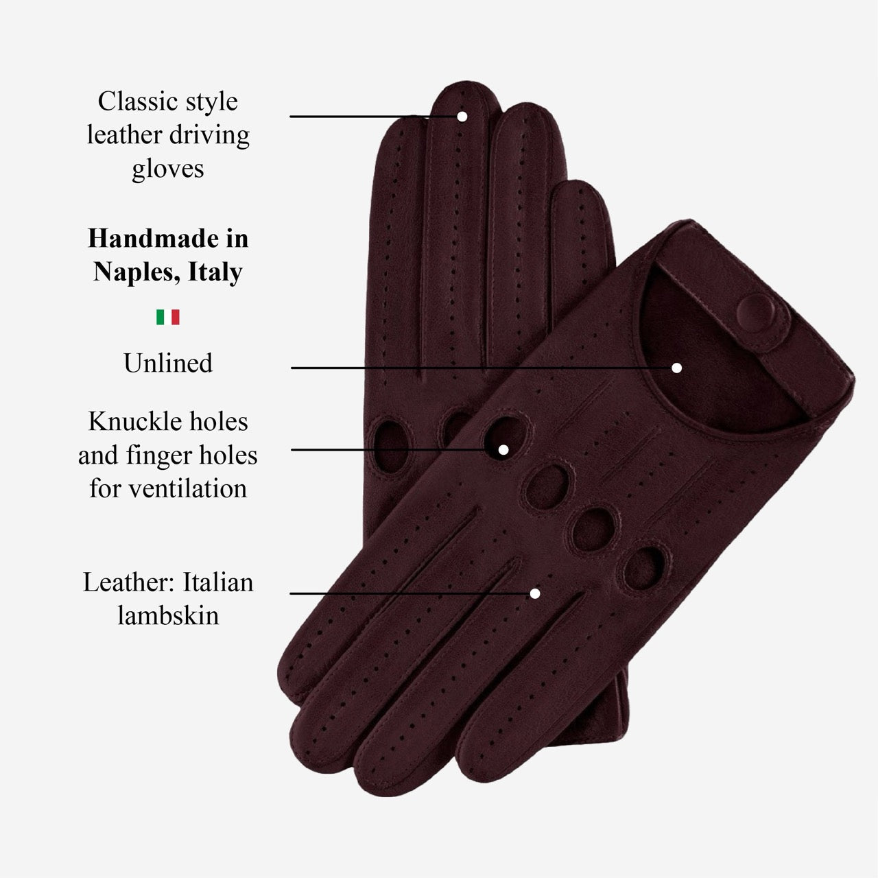Alessa (oxblood) - Classic Italian lambskin leather driving gloves — photo 9 of 10