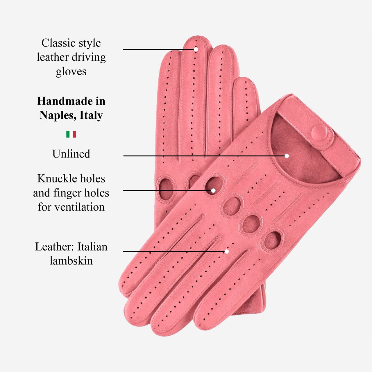 Alessa (pink) - Classic Italian lambskin leather driving gloves — photo 6 of 10
