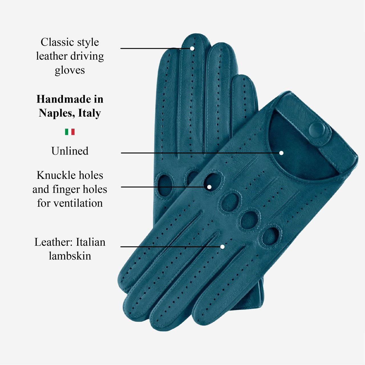 Alessa (turquoise) - Classic Italian lambskin leather driving gloves — photo 3 of 8