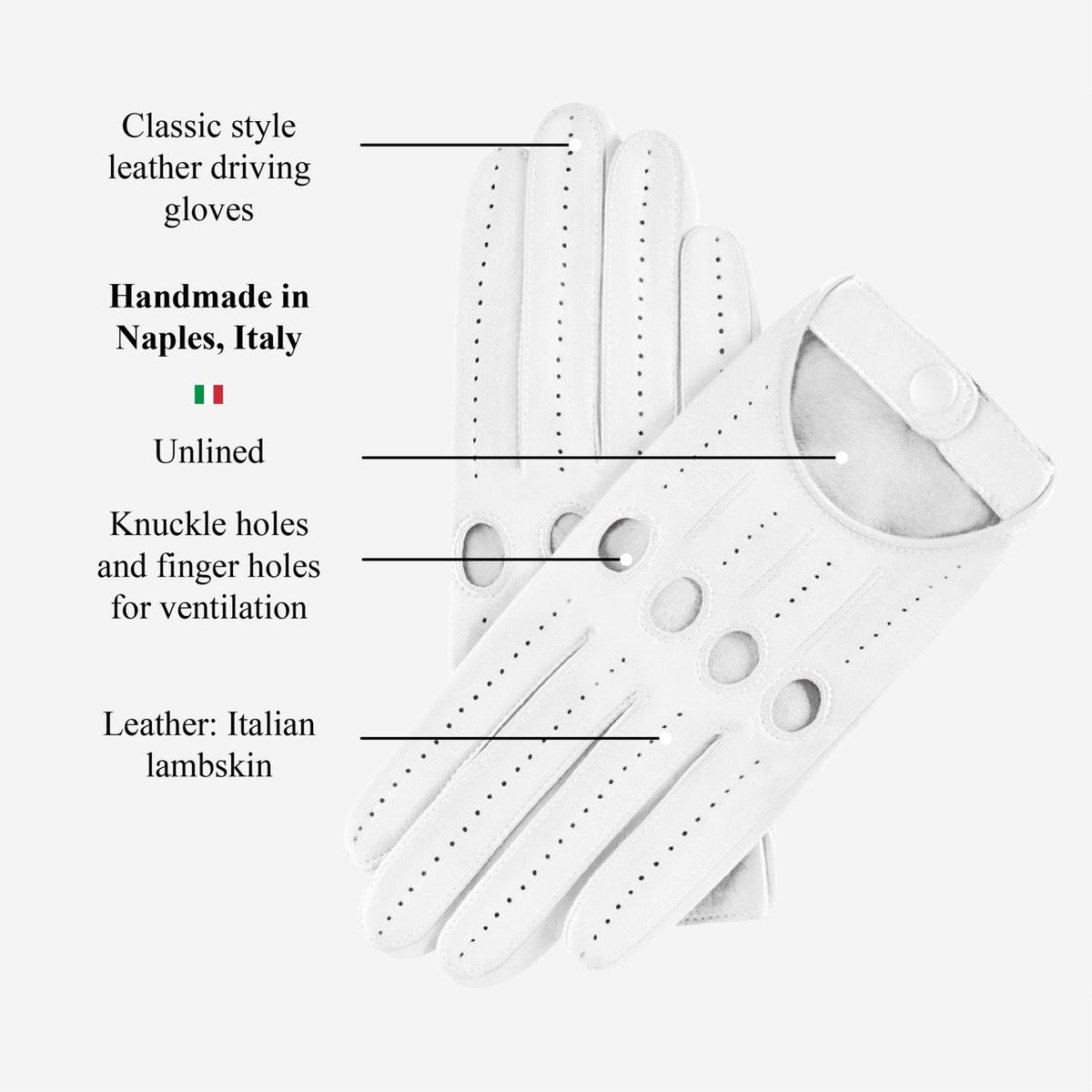 Alessa (white) - Classic Italian lambskin leather driving gloves — photo 10 of 10