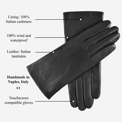 Isabella (black) - Italian lambskin leather gloves with cashmere lining & touchscreen feature