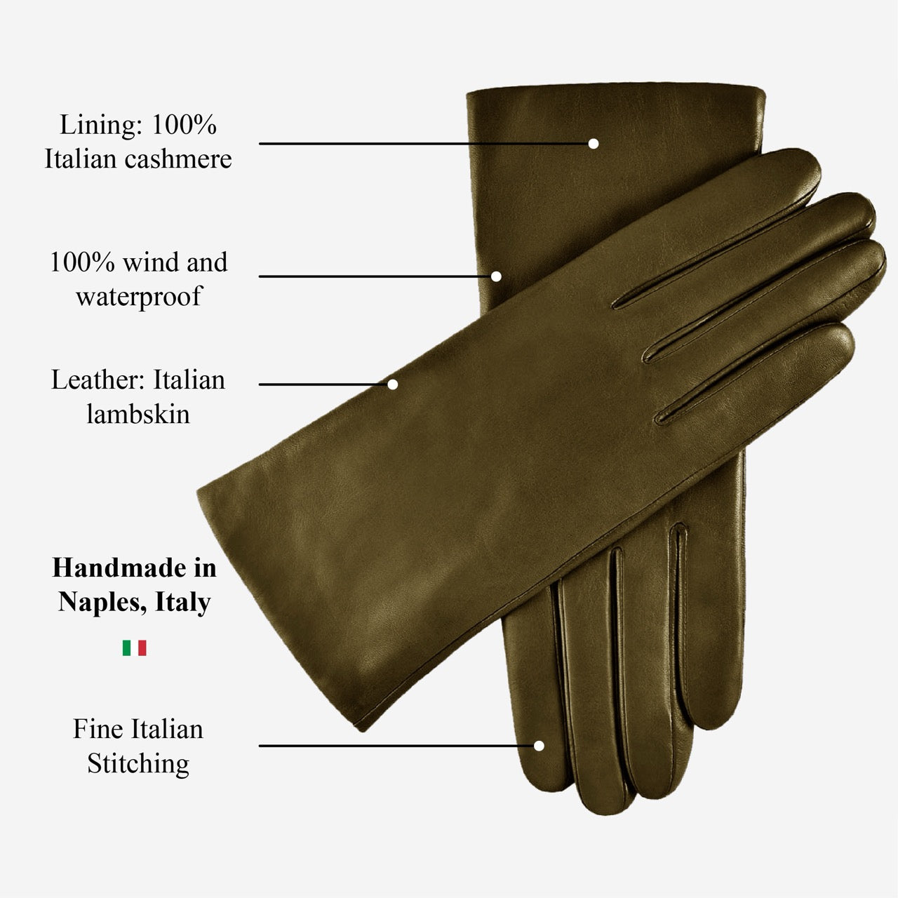 Isabella (green) - Italian lambskin leather gloves with luxurious cashmere lining — photo 9 of 10