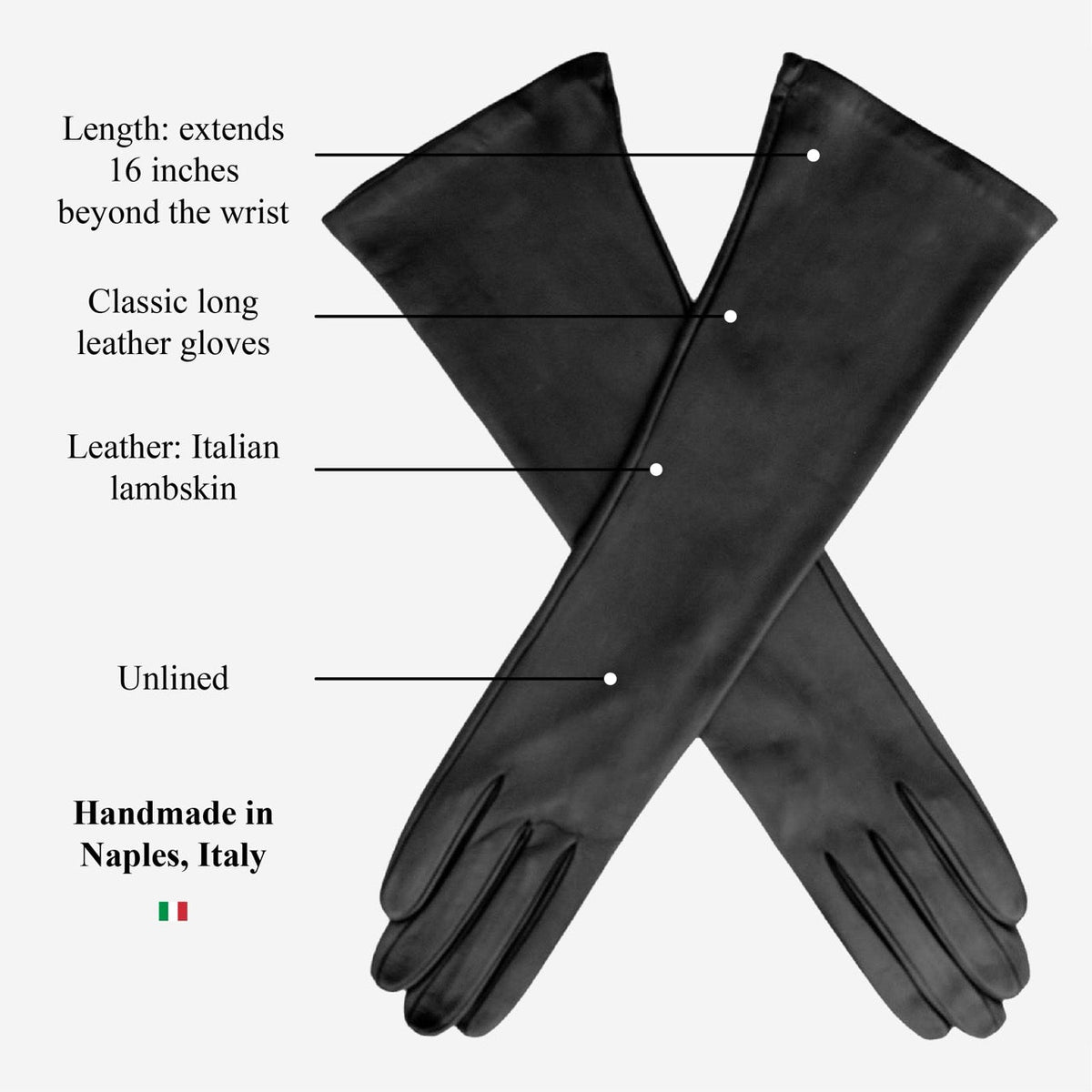 Lucia (black) - Italian unlined 16-button length leather opera gloves — photo 9 of 10