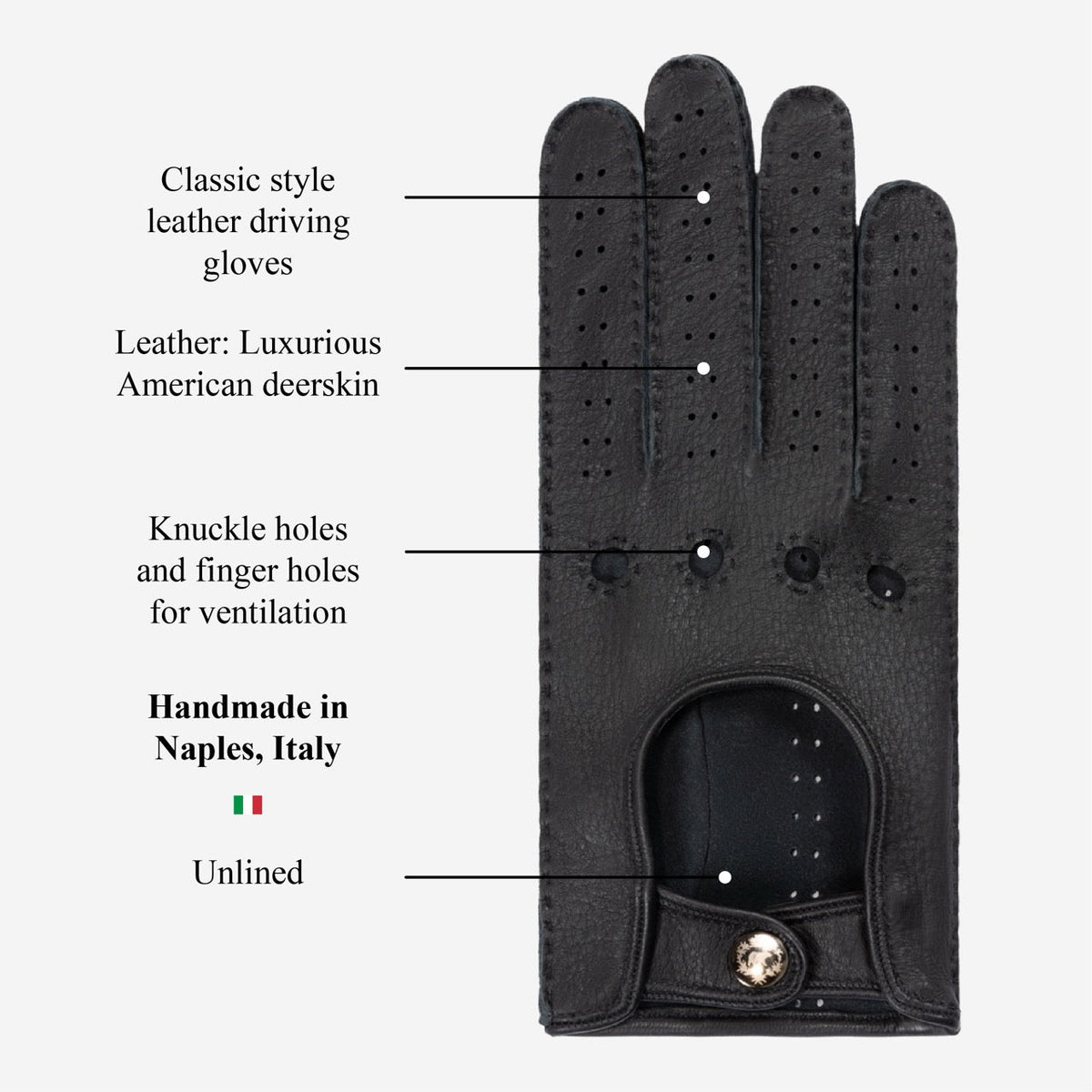 Maria (black) - Italian driving gloves made of American deerskin leather — photo 9 of 10