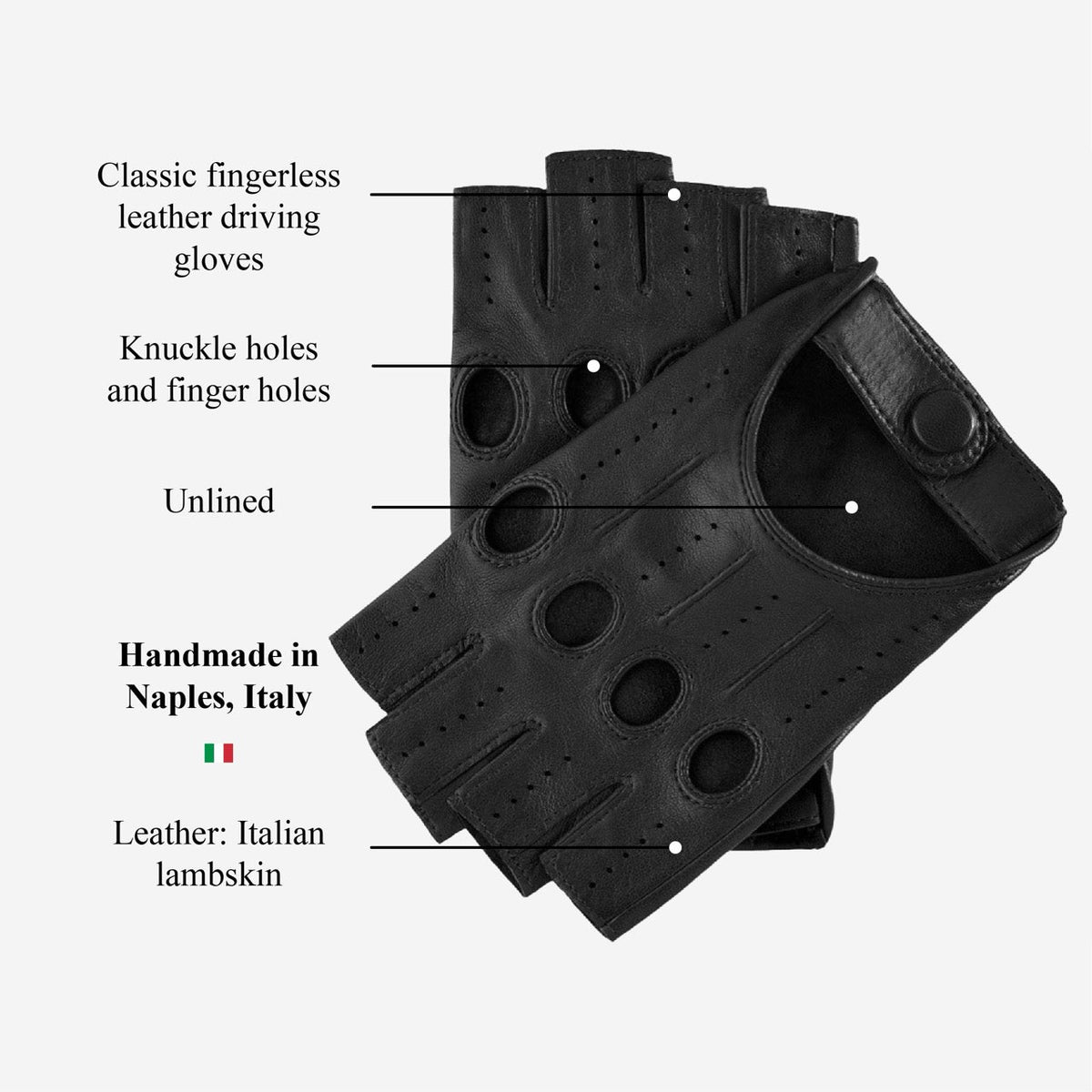 Rossana (black) - Italian fingerless lambskin leather driving gloves — photo 5 of 10