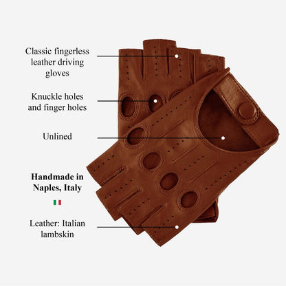 Rossana (cognac) - Italian fingerless lambskin leather driving gloves — photo 8 of 10