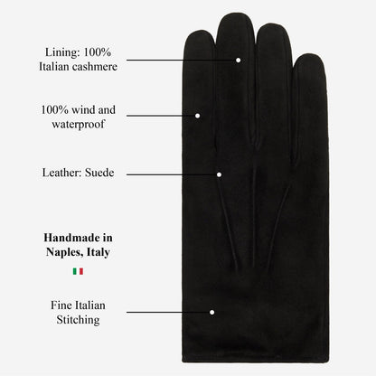 Silvia (black) - Italian suede leather gloves with luxurious cashmere lining