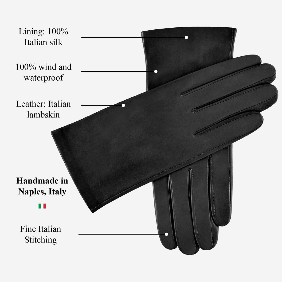 Sofia (black) - Italian lambskin leather gloves with silk lining — photo 7 of 10