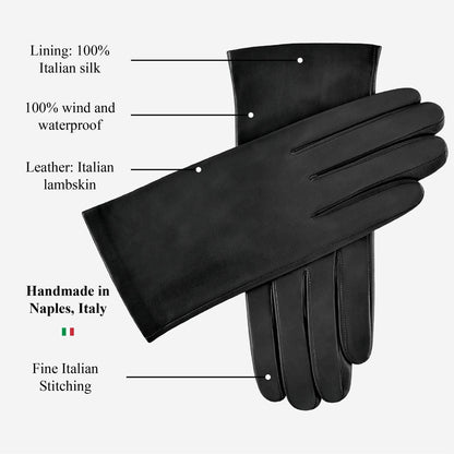 Sofia (black) - Italian lambskin leather gloves with silk lining — photo 7 of 10