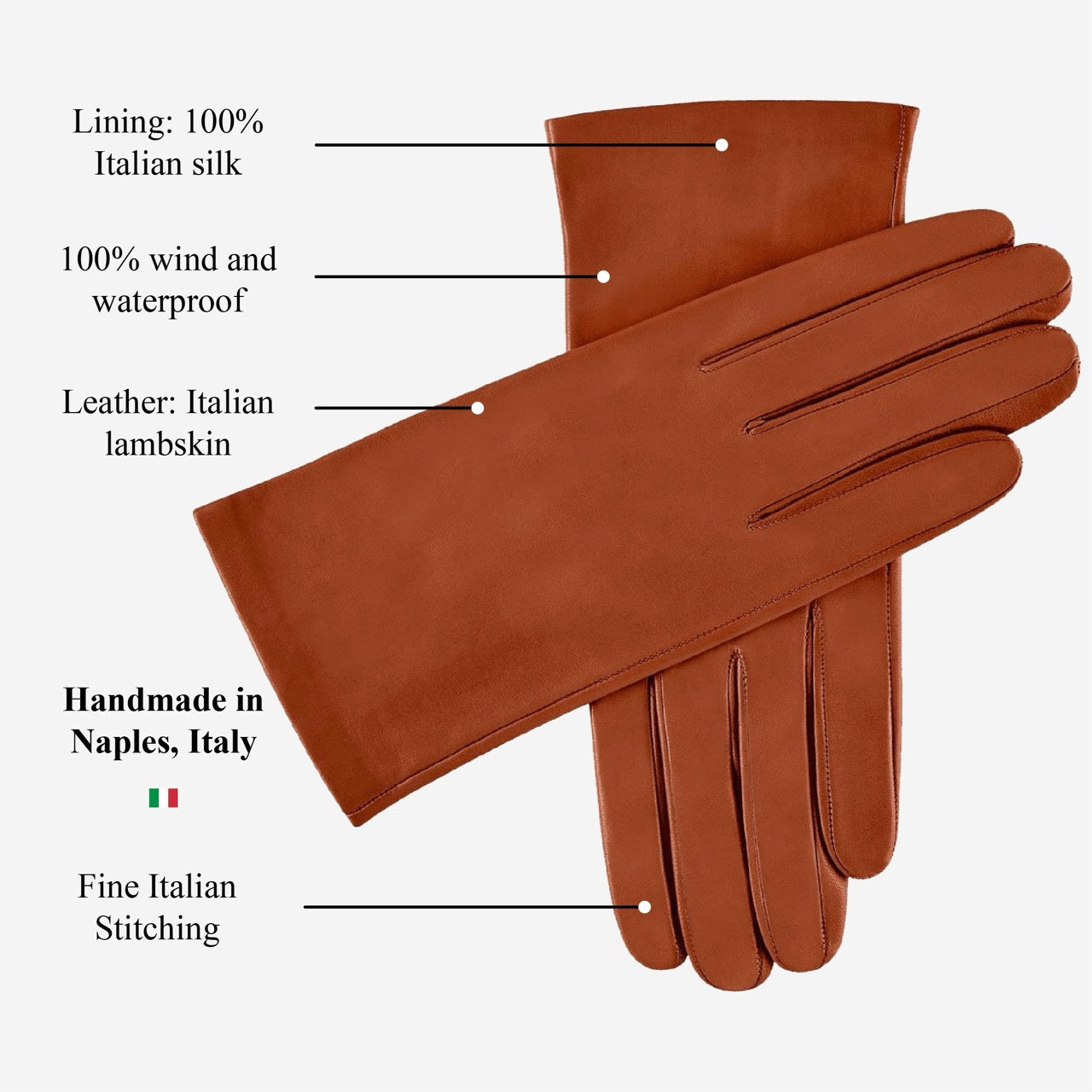 Sofia (brown) - Italian lambskin leather gloves with silk lining — photo 3 of 8