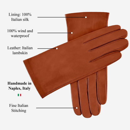 Sofia (brown) - Italian lambskin leather gloves with silk lining — photo 3 of 8