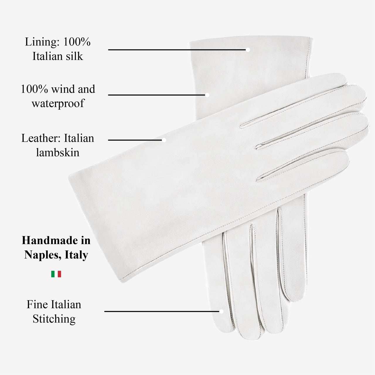 Sofia (white) - Italian lambskin leather gloves with silk lining — photo 10 of 10