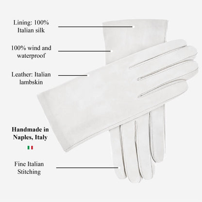 Sofia (white) - Italian lambskin leather gloves with silk lining — photo 10 of 10