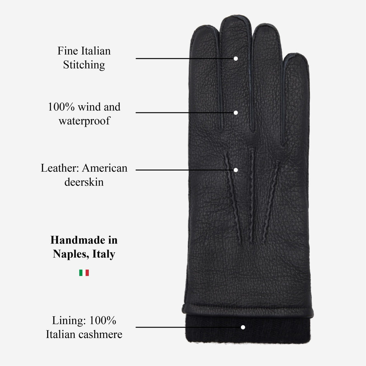 Vittoria (black) - Italian gloves made of American deerskin leather with cashmere lining