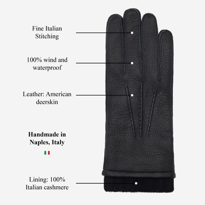 Vittoria (black) - Italian gloves made of American deerskin leather with cashmere lining