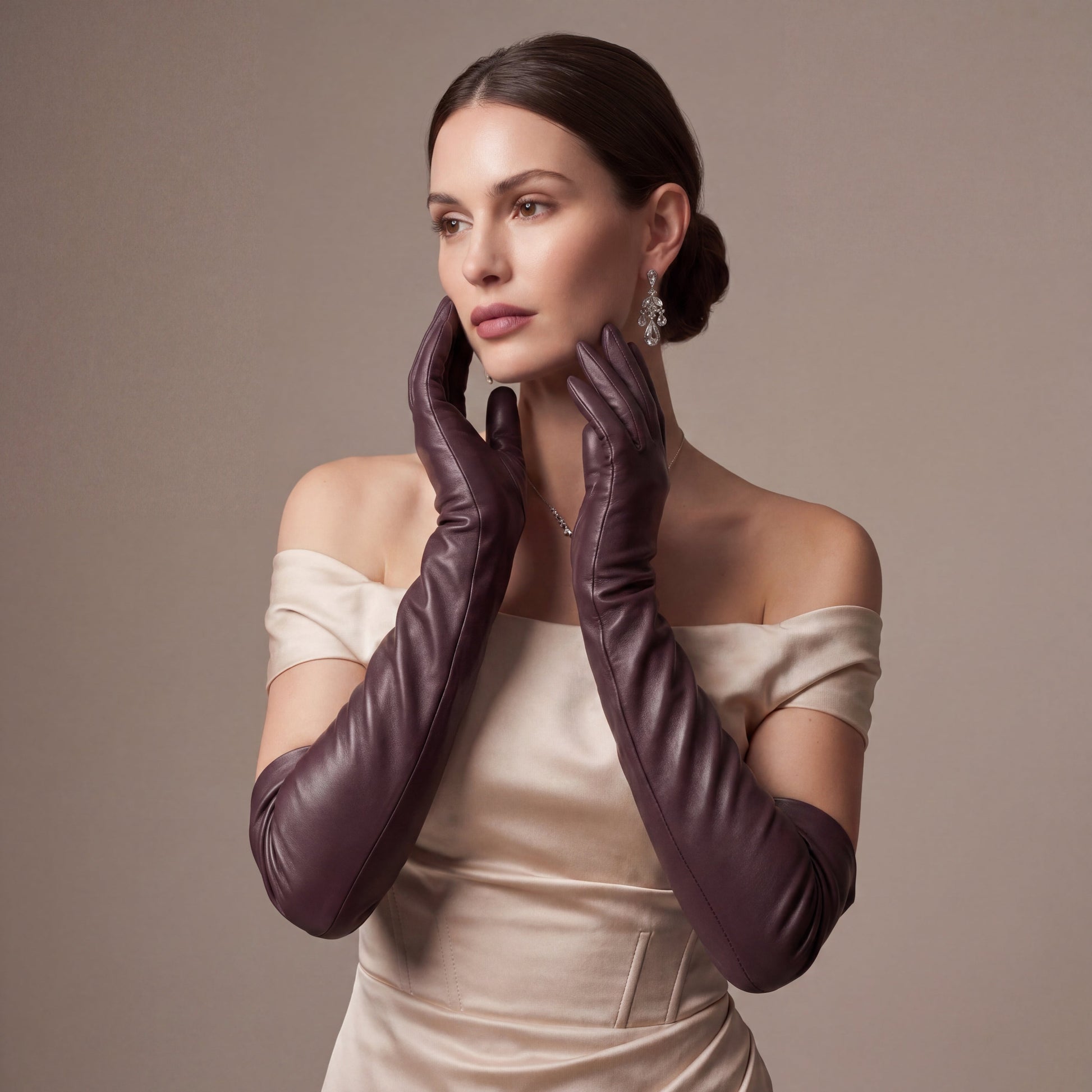 FS01W (brown) - Italian cashmere lined opera length leather gloves — photo 3 of 10